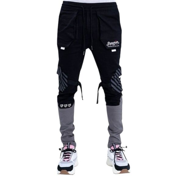 NWT The Hideout Clothing Love Day Black Cargo Pants Joggers Unisex Size Medium - Picture 1 of 16